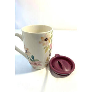 Floral Travel Coffee Mug with Lid Ceramic To Go Cup Reusable Drinkware